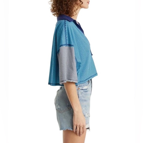 NWT Free People On A Boat Boxy Stripe Crop Polo - Size XL - Picture 2 of 10